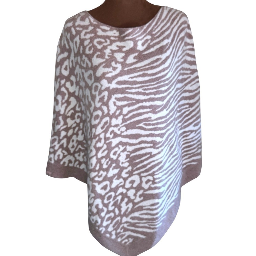 Barefoot Dreams CozyChic Ultra Lite Poncho OS Faded Rose Pink Animal Print NWT